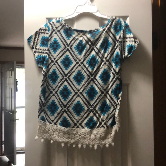 Rewind White, Blue, and Black Tribal Crop Top - Picture 5 of 5